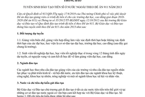 Thông báo 1240/TB-BGDĐT tuyển sinh đào tạo tiến sĩ ở nước ngoài theo Đề án 911