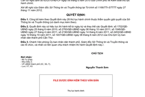 Quyết định 3010/QĐ-UBND năm 2012 công bố thủ tục hành chính của Sở Thông tin