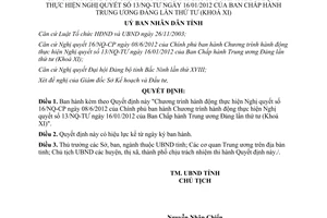 Quyết định 110/2012/QĐ-UBND Chương trình hành động thực hiện Nghị quyết 16/NQ-CP