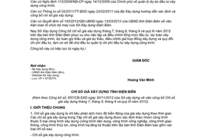 Công bố 657/CB-SXD chỉ số giá xây dựng tháng 7 8 9 quý III năm 2012 Điện Biên