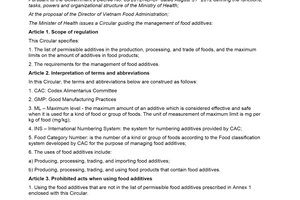 Circular No. 27/2012/TT-BYT guidance on the management of food additives