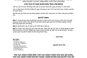 Quyết định 2465/QĐ-UBND 2012 thủ tục hành chính mới sửa đổi bãi bỏ Sở Nông nghiệp Lâm Đồng