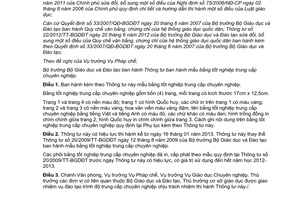 Thông tư 44/2012/TT-BGDĐT mẫu bằng tốt nghiệp trung cấp chuyên nghiệp