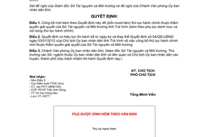 Quyết định 2038/QĐ-UBND công bố thủ tục hành chính thuộc Sở TNMT Trà Vinh