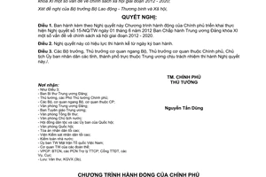 Nghị quyết 70/NQ-CP năm 2012 Chương trình hành động của Chính phủ thực hiện