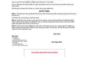 Quyết định 2357/QĐ-UBND năm 2012 thủ tục hành chính Sở Nội vụ Sơn La