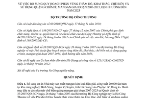 Quyết định 6534/QĐ-BCT bổ sung Quy hoạch phân vùng thăm dò khai thác chế biến