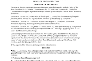 Decision No.2818/QD-BGTVT announcing Tuan Chau Passenger Port