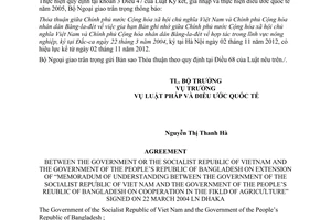 Thông báo hiệu lực Thỏa thuận gia hạn Bản ghi nhớ hợp tác lĩnh vực nông nghiệp