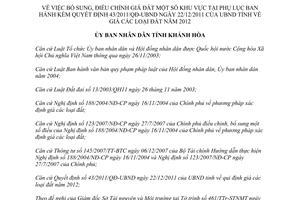 Quyết định 38/2012/QĐ-UBND bổ sung giá đất khu vực tại phụ lục kèm Quyết định