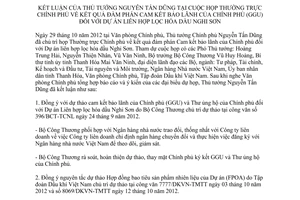 Thông báo 367/TB-VPCP kết luận của Thủ tướng Nguyễn Tấn Dũng