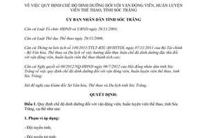Quyết định 46/2012/QĐ-UBND chế độ dinh dưỡng đối với vận động huấn luyện viên