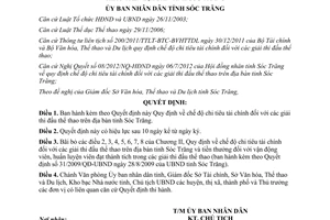 Quyết định 47/2012/QĐ-UBND chế độ chi tiêu tài chính đối với giải thi đấu