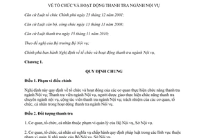 Nghị định 90/2012/NĐ-CP tổ chức trong hoạt động thanh tra ngành Nội vụ