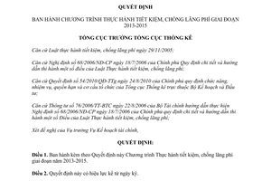 Quyết định 628/QĐ-TCTK năm 2012 Chương trình Thực hành tiết kiệm chống lãng