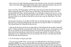 Thông báo 5384/TB-BNN-XD kết luận của Thứ trưởng Hoàng Văn Thắng dự án thủy lợi