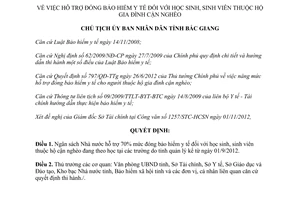 Quyết định 1625/QĐ-UBND 2012 hỗ trợ bảo hiểm y tế học sinh sinh viên thuộc hộ cận nghèo Bắc Giang