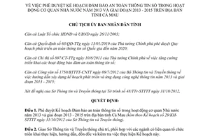 Quyết định 1599/QĐ-UBND 2012 Đảm bảo an toàn thông tin số cơ quan Nhà nước 2013 2015 Cà Mau
