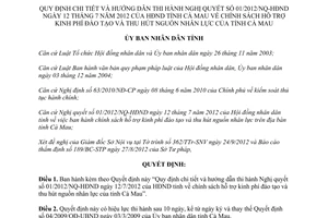 Quyết định 23/2012/QĐ-UBND hướng dẫn Nghị quyết 01/2012/NQ-HĐND chính sách