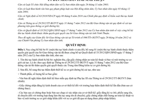 Quyết định 65/2012/QĐ-UBND công bố thủ tục hành chính thuộc thẩm quyền