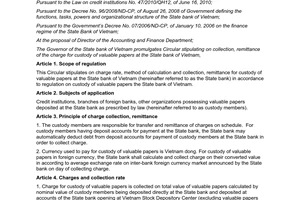 Circular No. 30/2012/TT-NHNN stipulating on collection, remittance of charge for