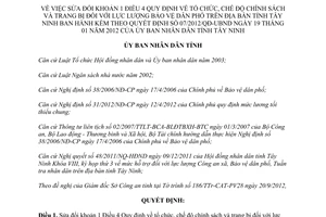 Quyết định 52/2012/QĐ-UBND tổ chức chế độ chính sách trang bị lực lượng Bảo vệ