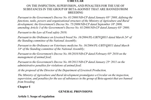 Circular No. 57/2012/TT-BNNPTNT on the inspection, supervision, and penalties