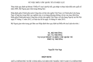 Thông báo hiệu lực Hiệp định hợp tác lĩnh vực nghiên cứu sử dụng khoảng không vũ trụ Việt Nam Nga
