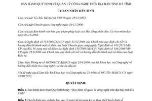 Quyết định 61/2012/QĐ-UBND Quy định quản lý công nghệ trên địa bàn tỉnh