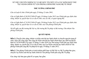 Quyết định 1668/QĐ-TTg năm 2012 chuyển nhiệm vụ bộ máy tổ chức của Cục Kiểm soát