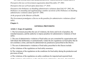 Decree No. 91/2012/ND-CP on the penalties for administrative violations of food