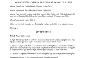 Nghị định 91/2012/NĐ-CP quy định xử phạt vi phạm hành chính an toàn thực phẩm