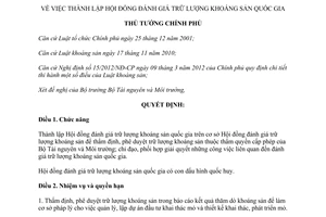 Quyết định 1673/QĐ-TTg năm 2012 thành lập Hội đồng đánh giá trữ lượng khoáng sản