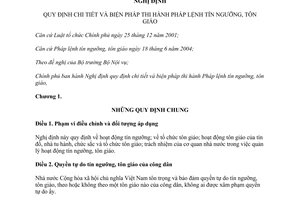 Nghị định 92/2012/NĐ-CP hướng dẫn thi hành Pháp lệnh tín ngưỡng tôn giáo