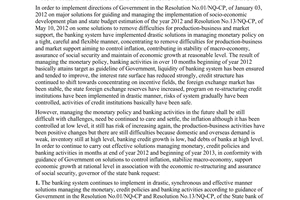 Directive No. 06/CT-NHNN on solutions managing moneytary credit policies