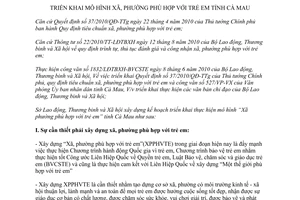 Kế hoạch 60/KH-LĐTBXH triển khai thực hiện mô hình Xã phường phù hợp với trẻ em