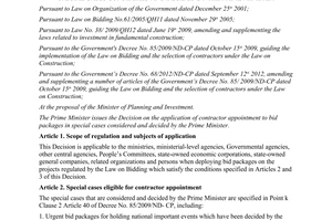 Decision No. 50/2012/QD-TTg on the application of contractor appointment