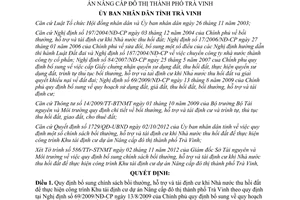 Quyết định 2066/QĐ-UBND năm 2012 bổ sung chính sách bồi thường hỗ trợ Trà Vinh