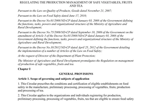 Circular No. 59/2012/TT-BNNPTNT regulating the production management of safe