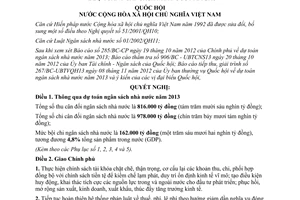 Nghị quyết 32/2012/QH13 dự toán ngân sách nhà nước năm 2013