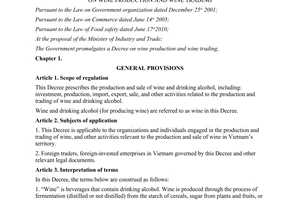 Decree No. 94/2012/ND-CP on wine production and wine trading