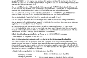 Thông tư 191/2012/TT-BTC sửa đổi Thông tư 155/2011/TT-BTC hướng dẫn thuế