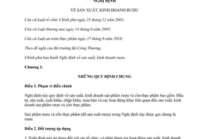 Nghị định 94/2012/NĐ-CP sản xuất kinh doanh rượu