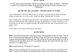 Quyết định 1619/QĐ-LĐTBXH năm 2012 Chương trình hành động của Bộ Lao động