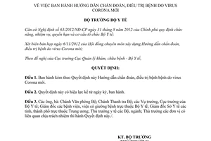 Quyết định 4465/QĐ-BYT năm 2012 hướng dẫn chẩn đoán điều trị bệnh virus Corona
