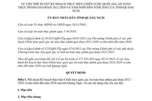 Quyết định 250/QĐ-UBND duyệt kế hoạch thực hiện chiến lược quốc gia an toàn thực phẩm Quảng Ngãi