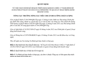 Quyết định 2325/QĐ-TĐC Kế hoạch triển khai khoản 4 Điều 17 Nghị định 24/2012/NĐ