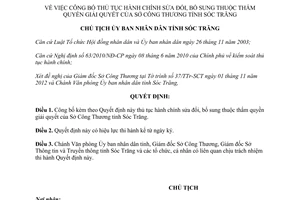 Quyết định 1195/QĐHC-CTUBND 2012 thủ tục hành chính sửa đổi thuộc Sở Công Thương Sóc Trăng