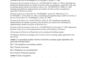 Circular No. 198/2012/TT-BTC the accounting regime applicable to the open fund