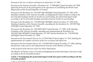 Circular No.193/2012/TT-BTC promulgating the preferential import and export tari